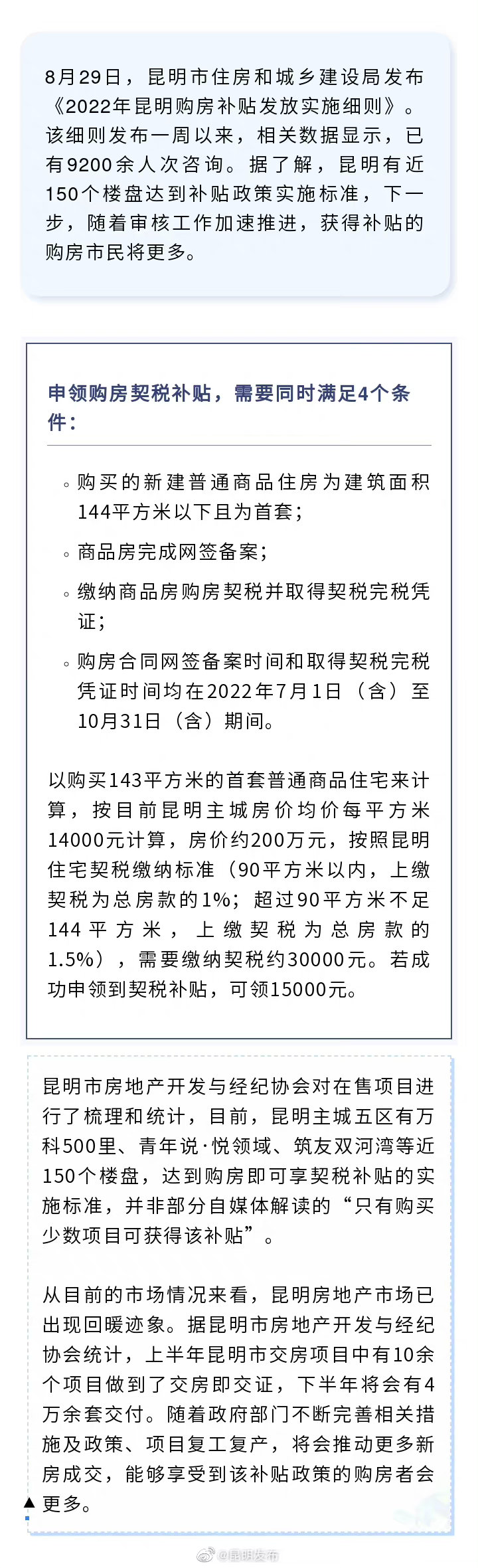 昆明近150个楼盘可享购房契税补贴