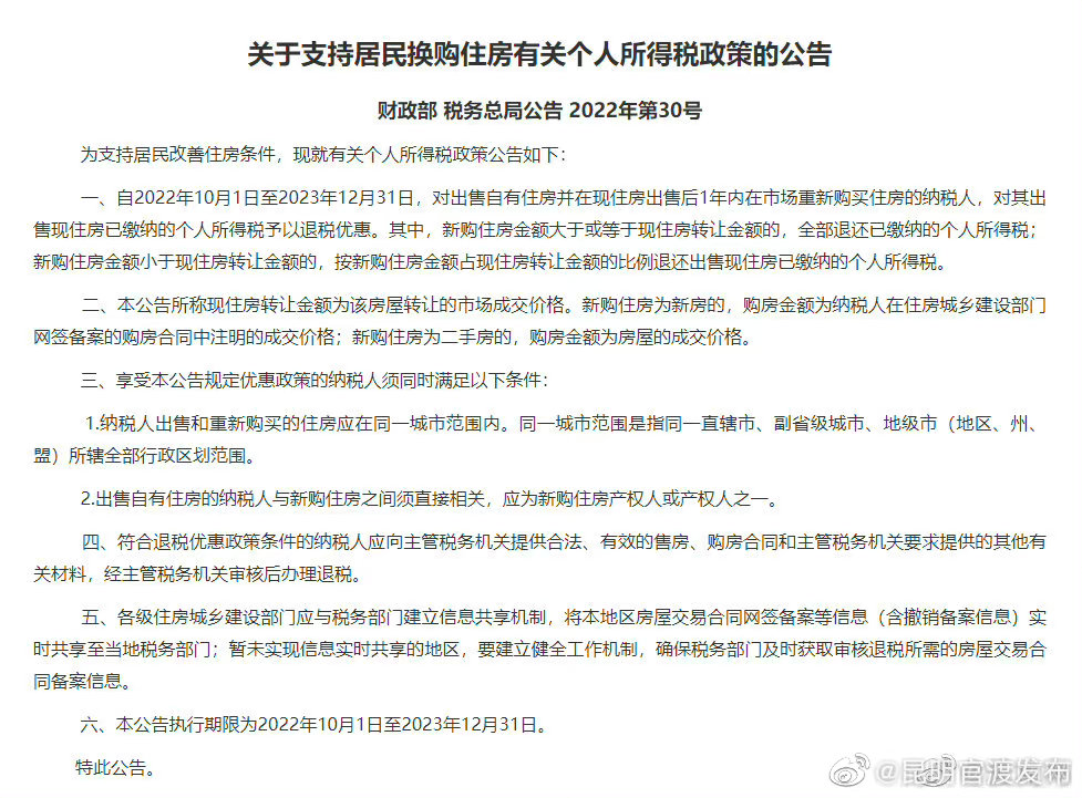 重磅！卖房1年内重新购房，可退个税