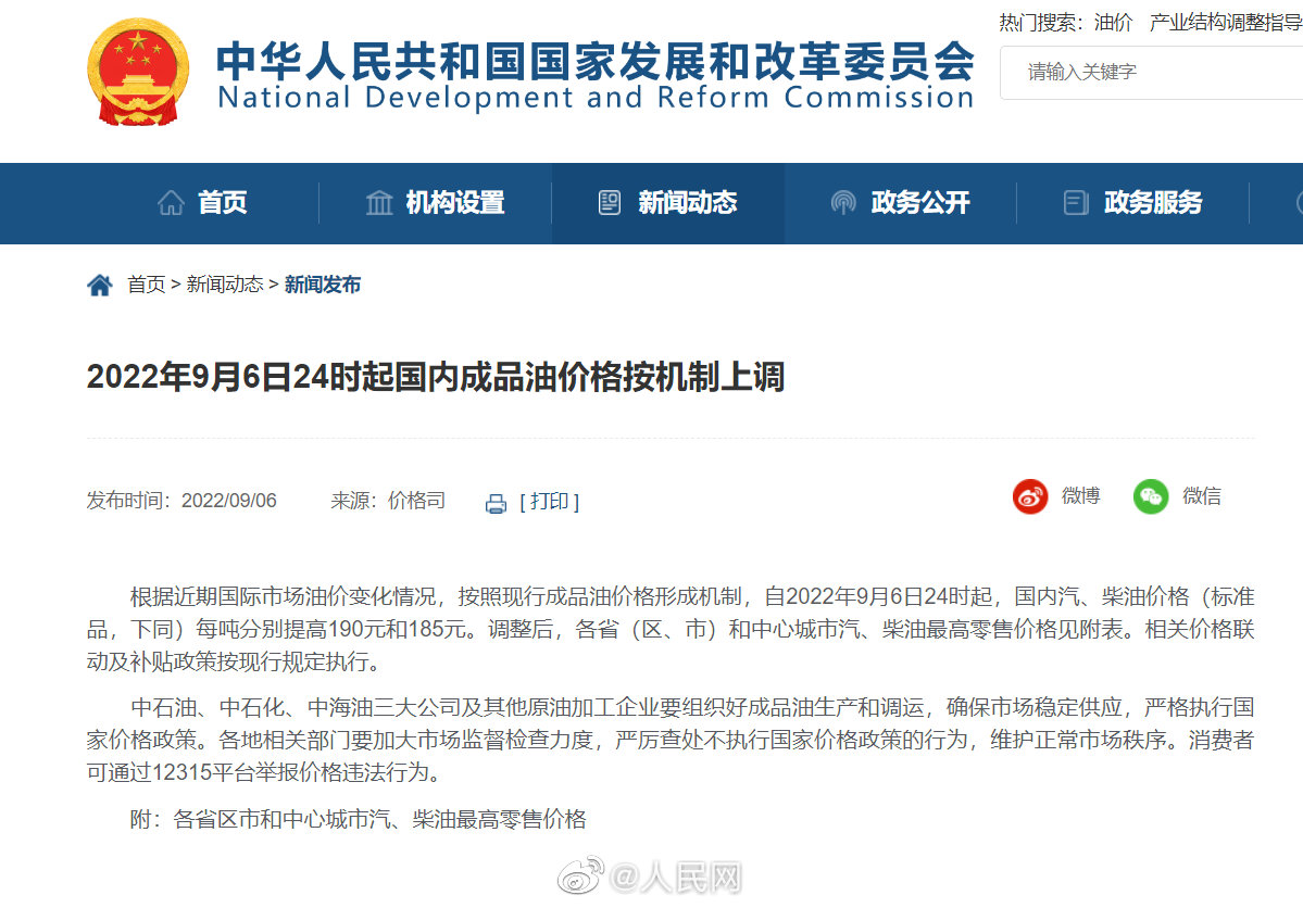 今晚国内油价上调
