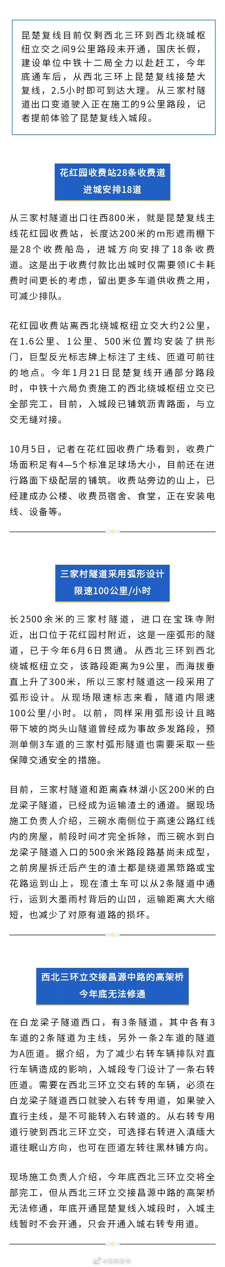 昆楚复线9公里入城段年底开通