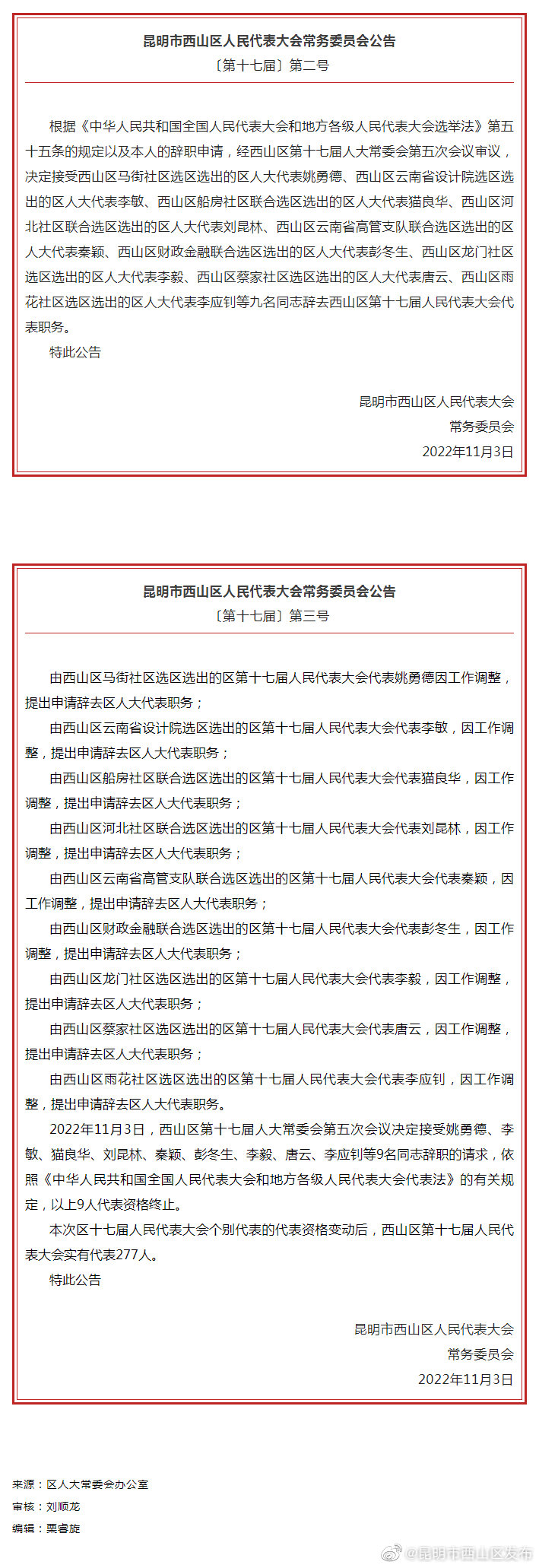 昆明市西山区人大常委会公告