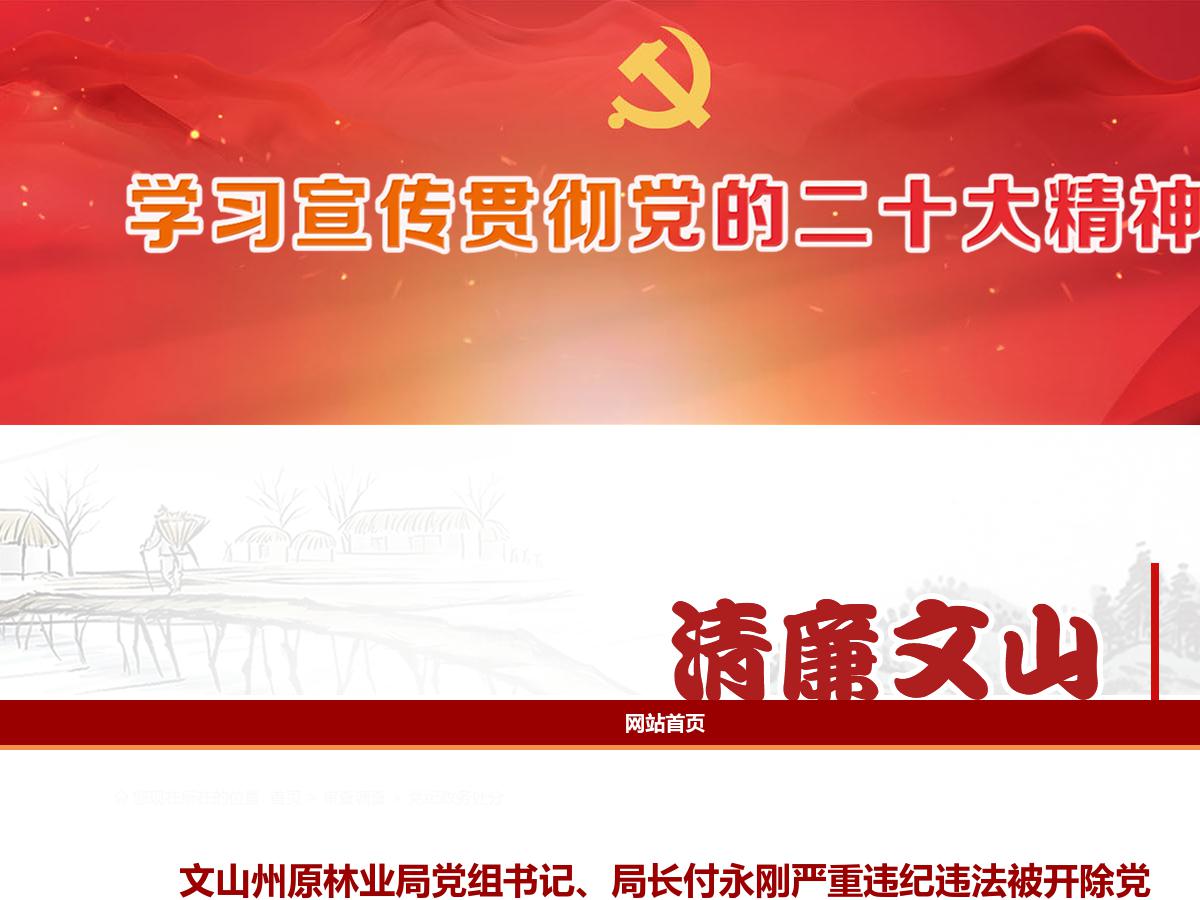 文山州原林业局党组书记、局长付永刚严重违纪违法被开除党籍