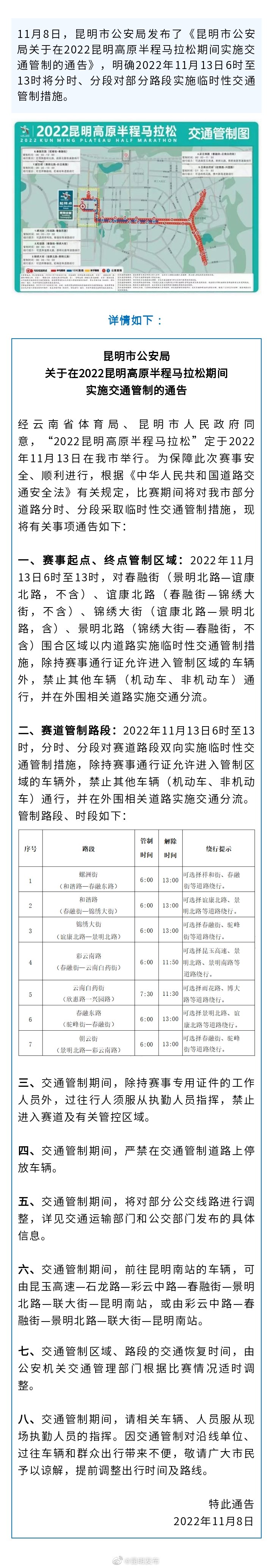 昆马期间 这些路段将实施临时性交通管制