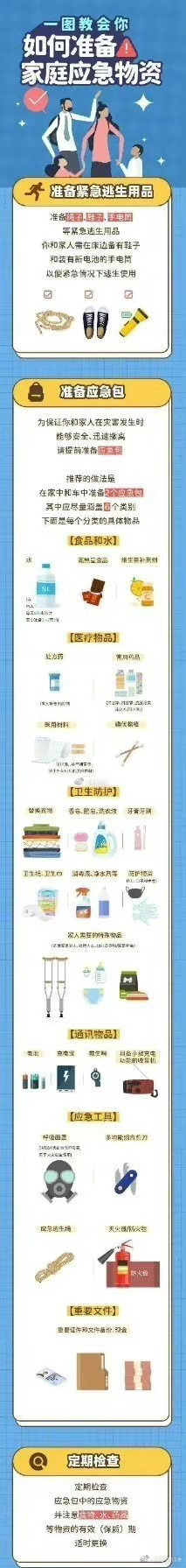 家庭应急物资储备清单，请收好
