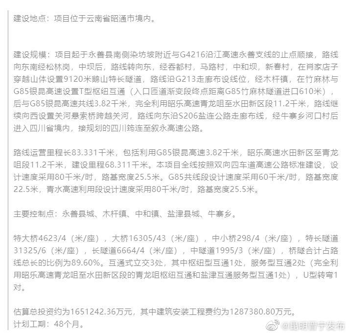 总投资约165亿元！云南将新建一条高速公路