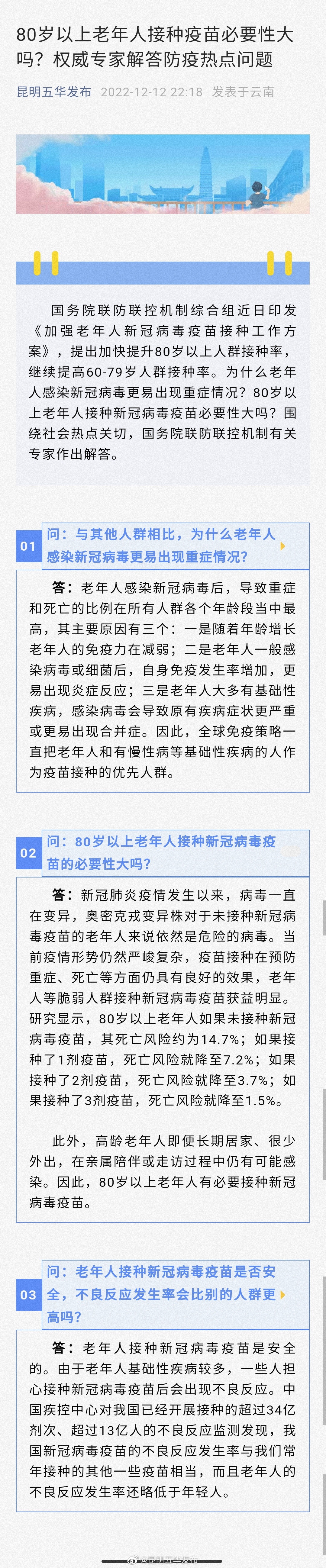 80岁以上老年人接种疫苗必要性大吗？权威专家解答防疫热点问题