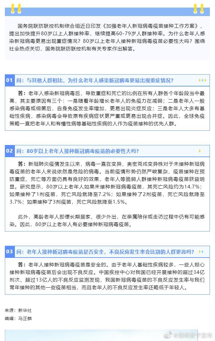80岁以上老年人接种疫苗必要性大吗？权威专家解答防疫热点问题