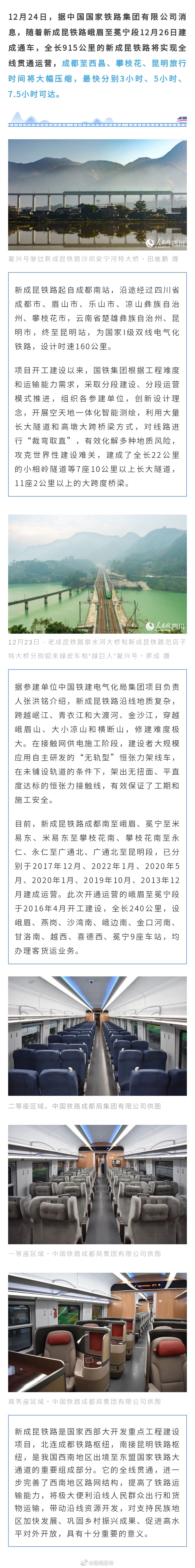 新成昆铁路即将全线贯通运营 成都至昆明最快7.5小时可达