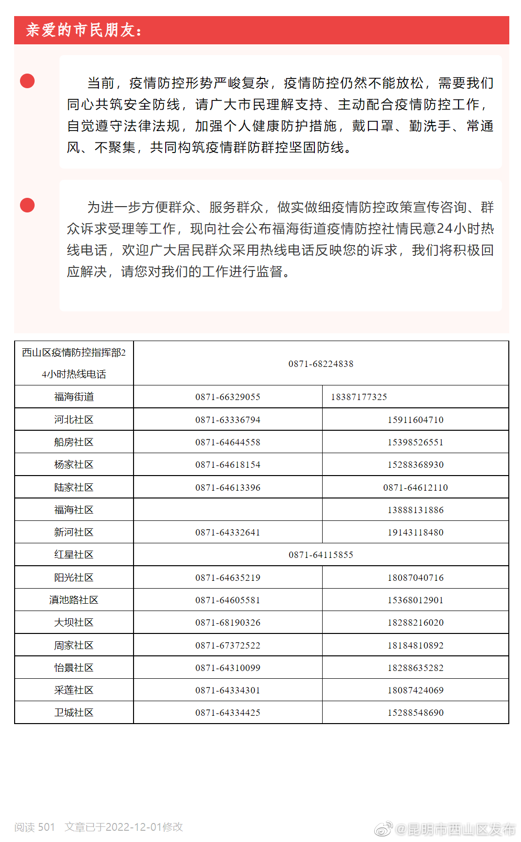福海街道疫情防控社情民意24小时热线电话公布