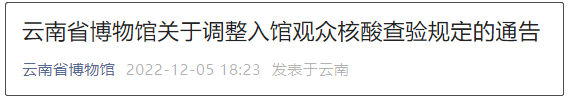 云南省博物馆:不再查验核酸检测阴性证明
