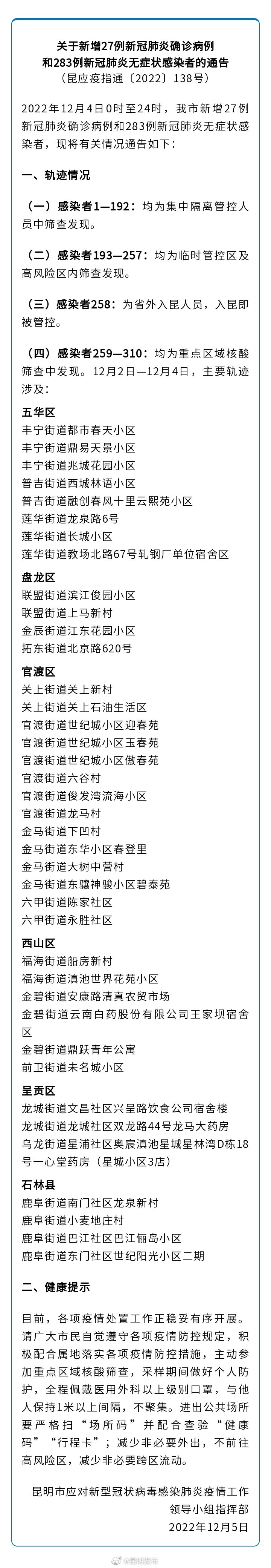 关于新增27例新冠肺炎确诊病例和283例新冠肺炎无症状感染者的通告