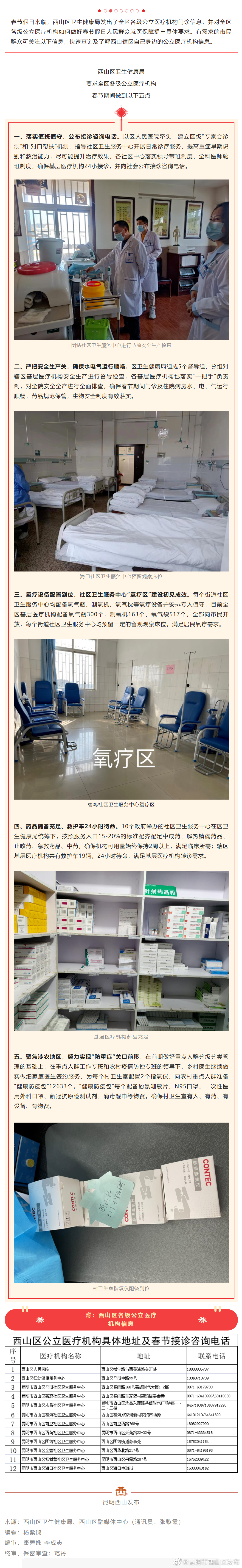 收藏！西山区基层医疗机构春节期间接诊信息