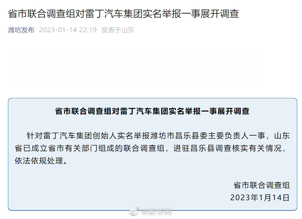 官方调查雷丁汽车举报县委书记