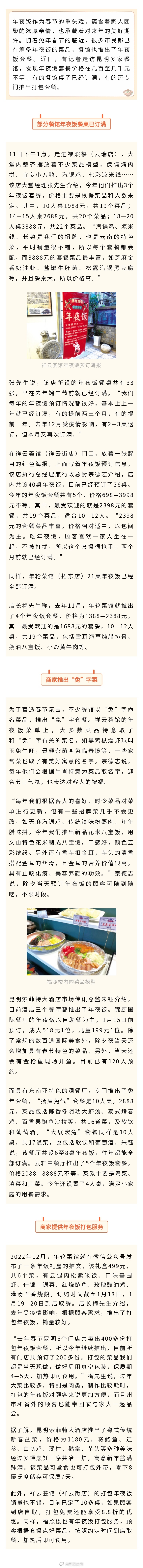 昆明餐馆酒店年夜饭扬眉“兔”气