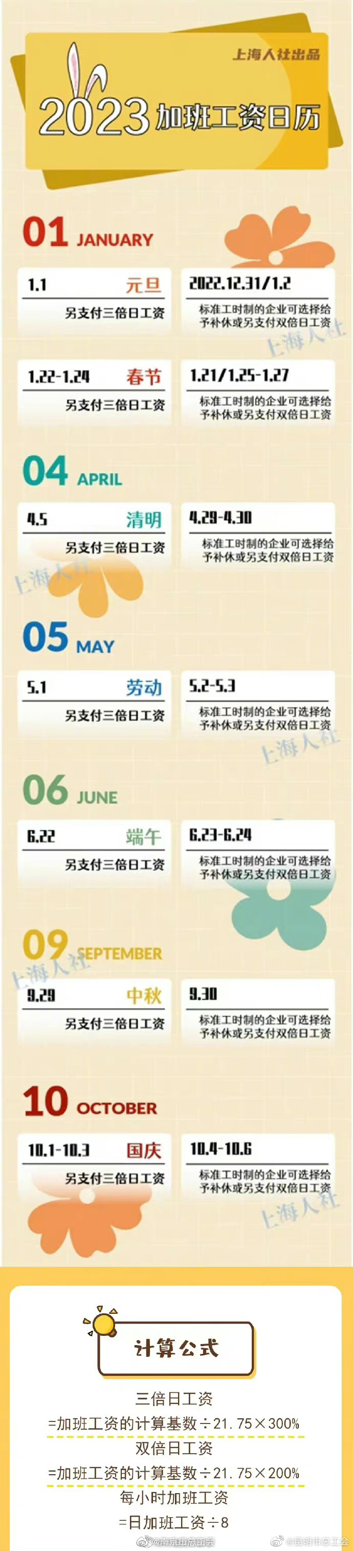 1月22日至24日加班发3倍工资