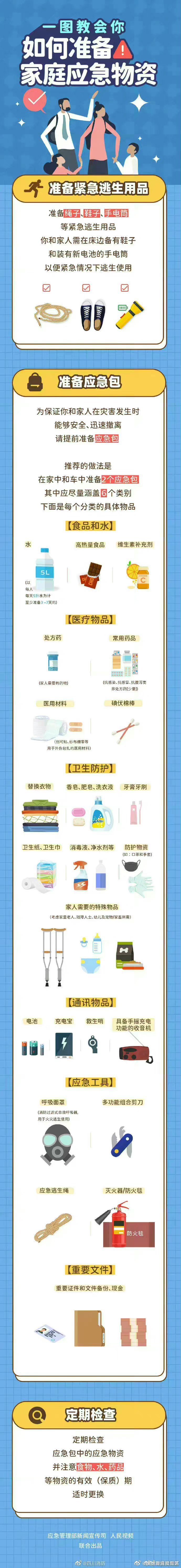 家庭应急物资储备清单，请收好