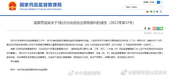 5批次化妆品检出禁用原料被通报