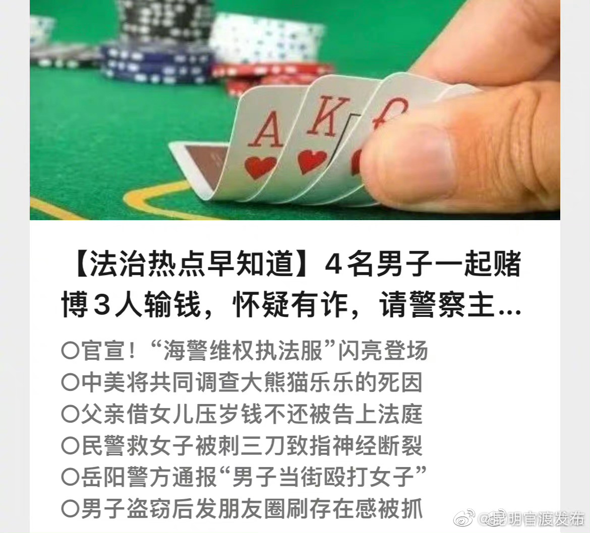 4名男子一起赌博3人输钱，怀疑有诈，请警察主持公道，结果亮了