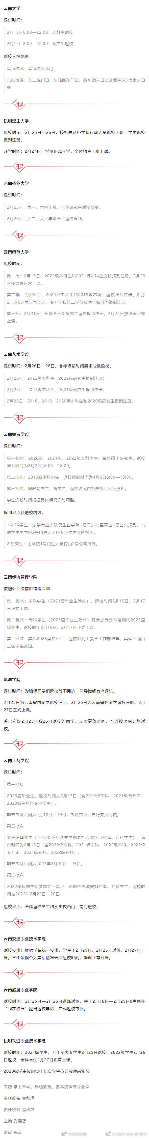 @ 在昆高校大学生，返校时间定啦！