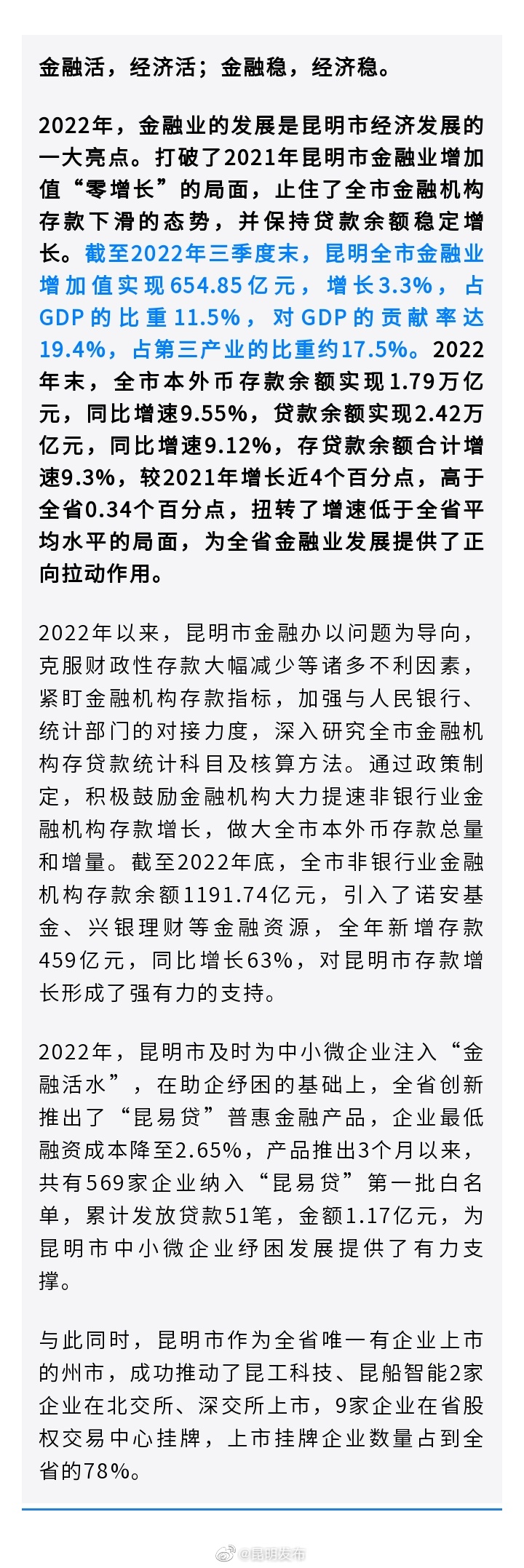 告别“零增长”！昆明金融业存贷款余额合计增速9.3%