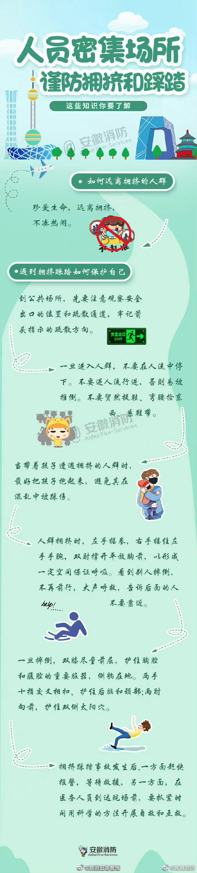 遇到拥挤和踩踏如何保护自己？