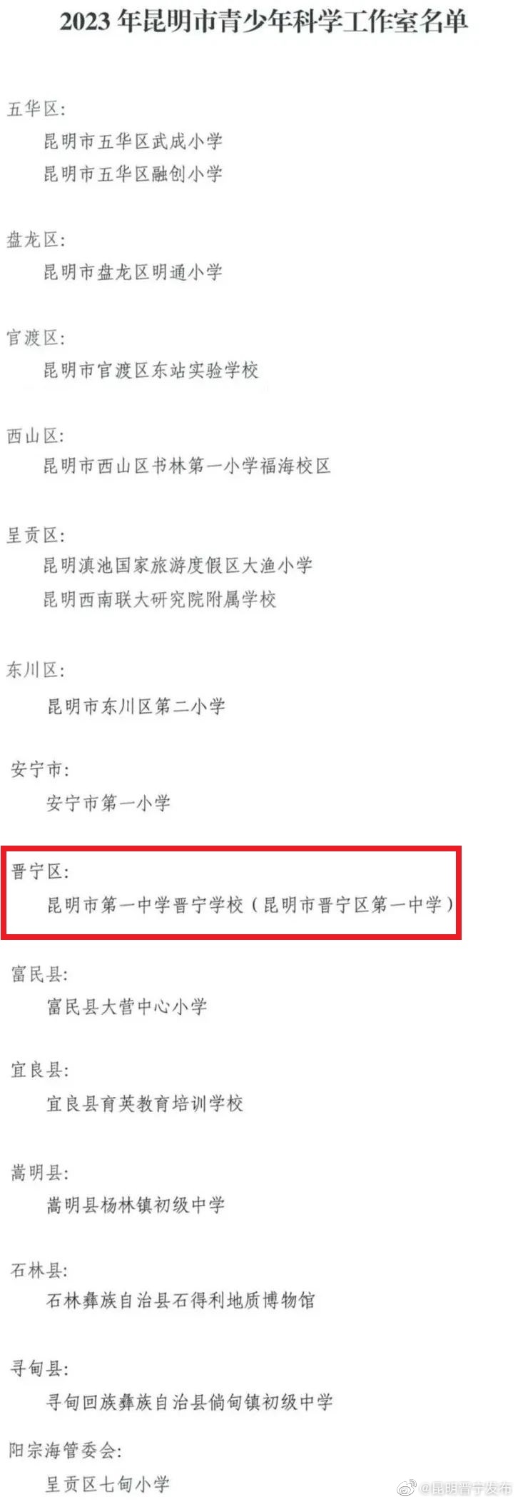 昆一中晋宁学校榜上有名！
