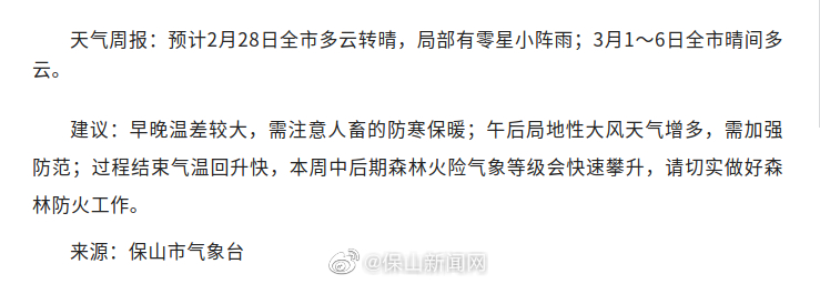 天气周报：注意防风防火~