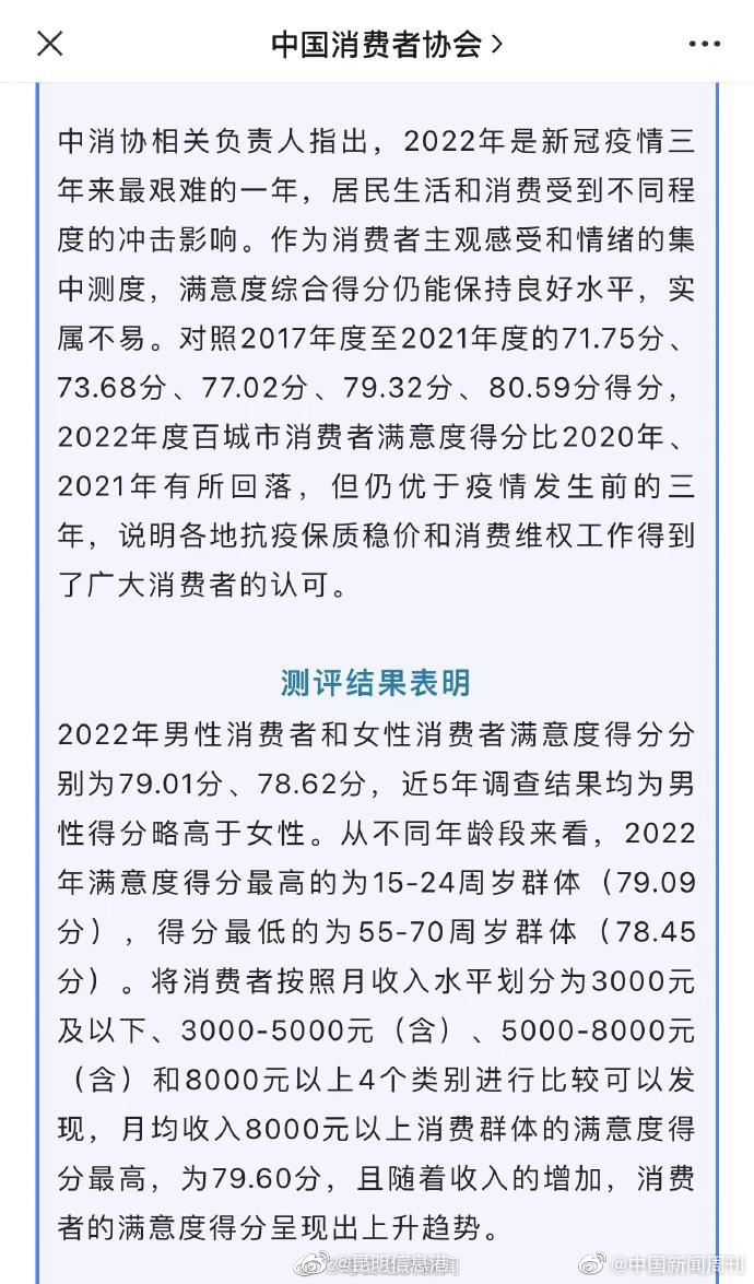 中消协：月收入8000元以上消费群体满意度最高
