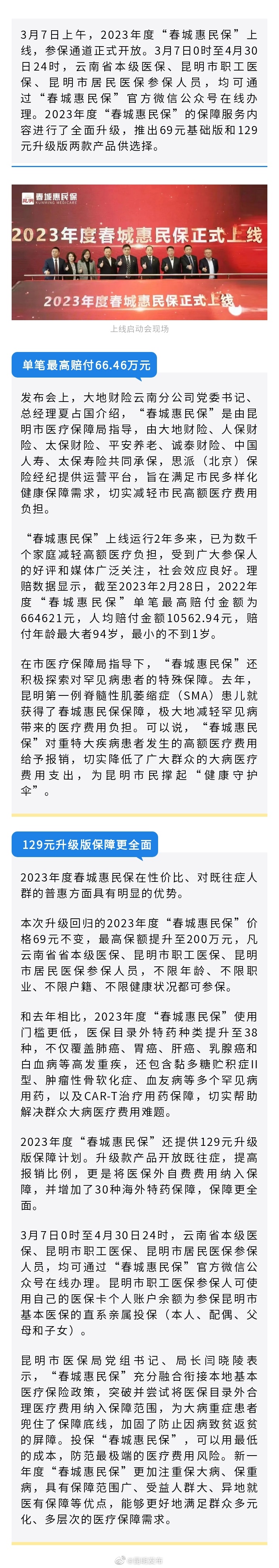 2023年度“春城惠民保”投保通道开启