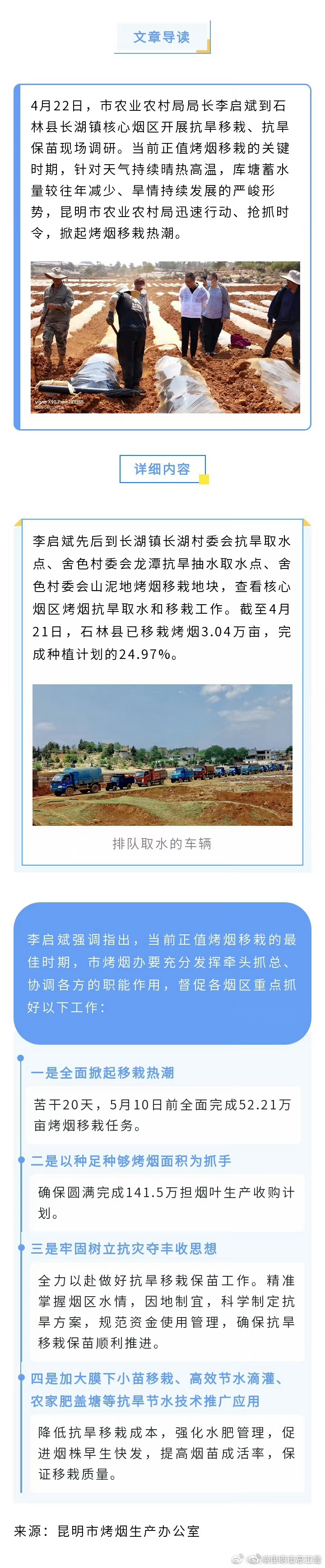 抢时节、抗干旱，昆明市按下烤烟移栽“快进键”