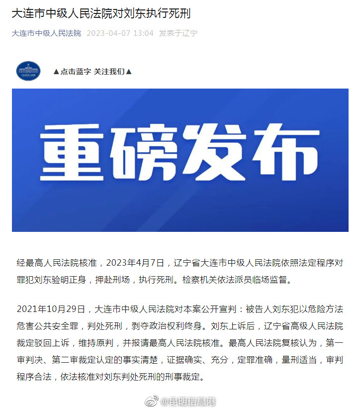 大连宝马撞人案司机被执行死刑