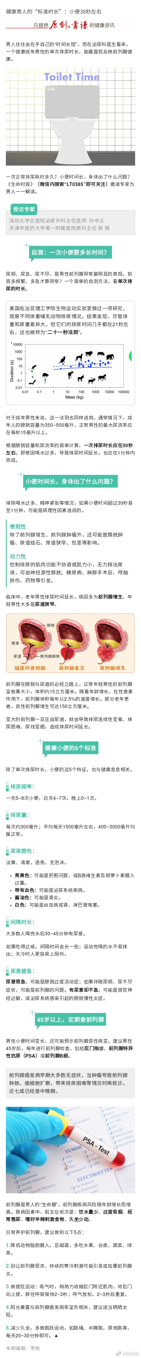 健康男性一次排尿时长应在30秒左右 