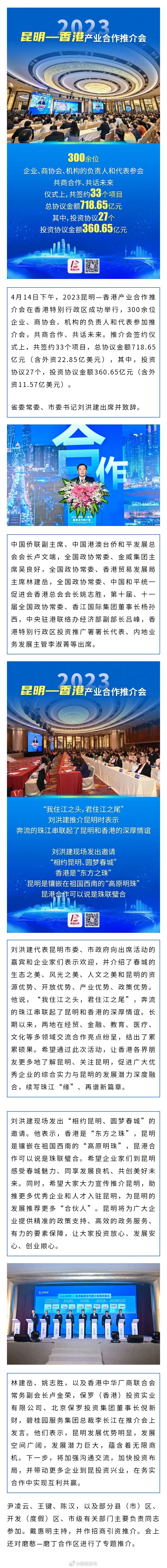 2023昆明—香港产业合作推介会举行 共签约33个项目 总协议金额718.65亿元