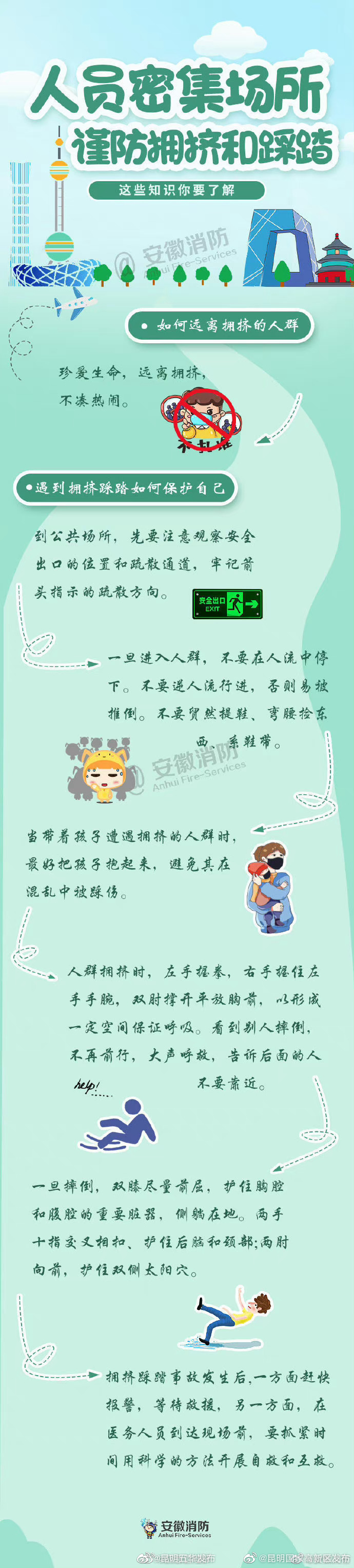 遇到拥挤和踩踏如何保护自己？