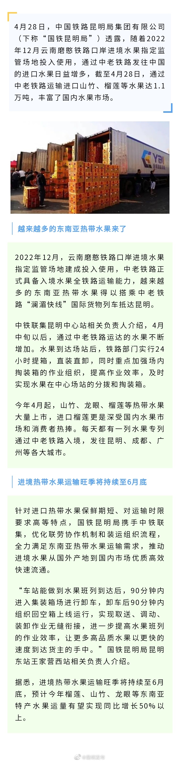 热带水果自由来了！万吨水果通过中老铁路进入中国