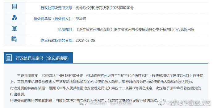 杭州男子地铁偷拍裙底被处罚