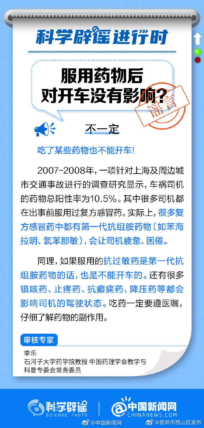 服用某些感冒药后别开车