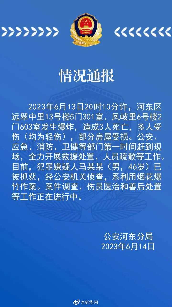 天津居民楼爆炸致3人死亡多人受伤天津居民楼爆炸案嫌犯已被抓