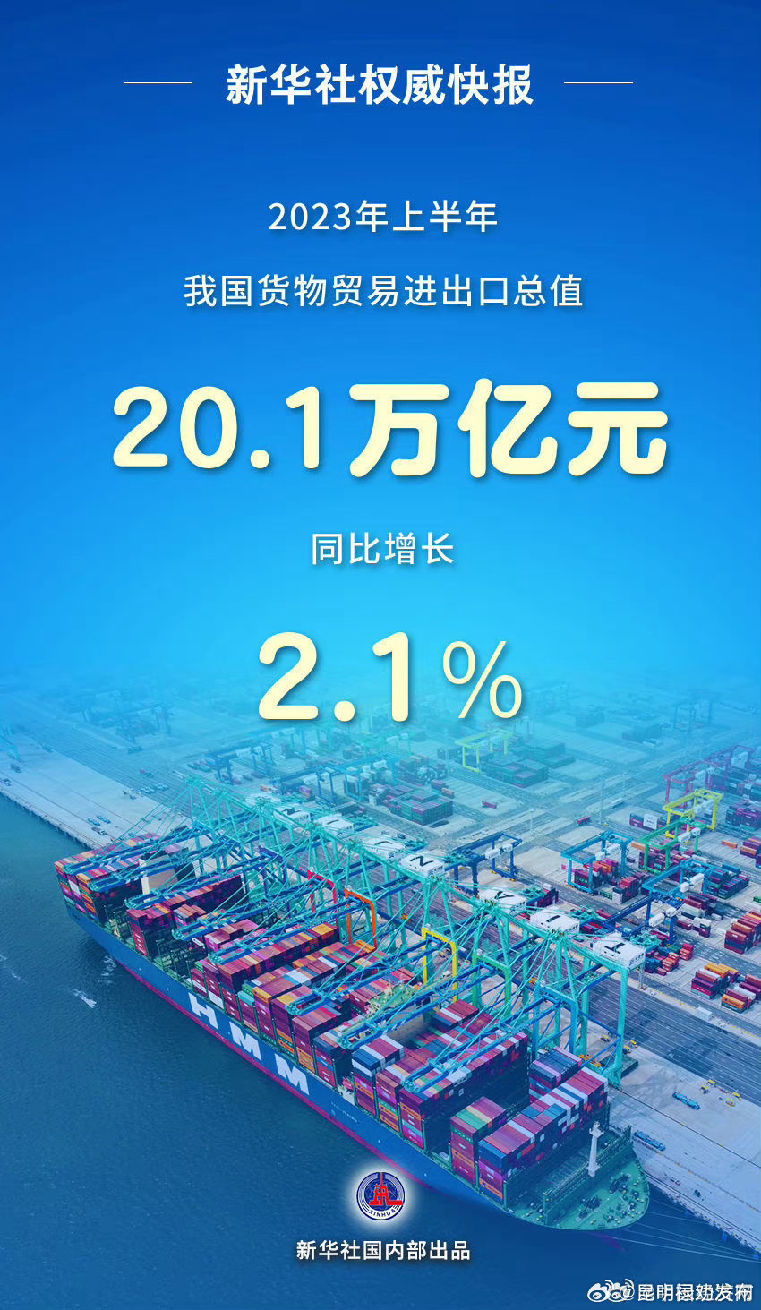 上半年我国货物贸易进出口增长2.1% 我国外贸规模在历史同期首次突破20万亿元