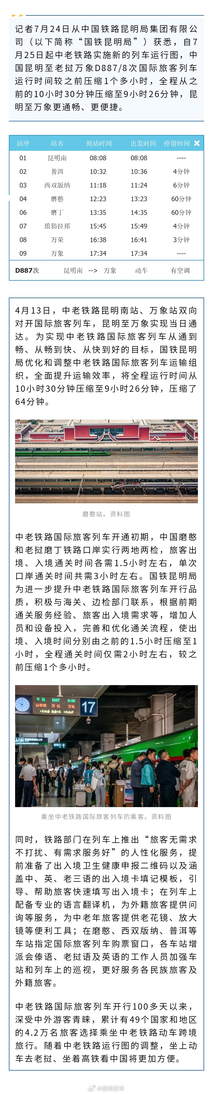 更便捷！昆明至万象国际旅客列车快了1小时