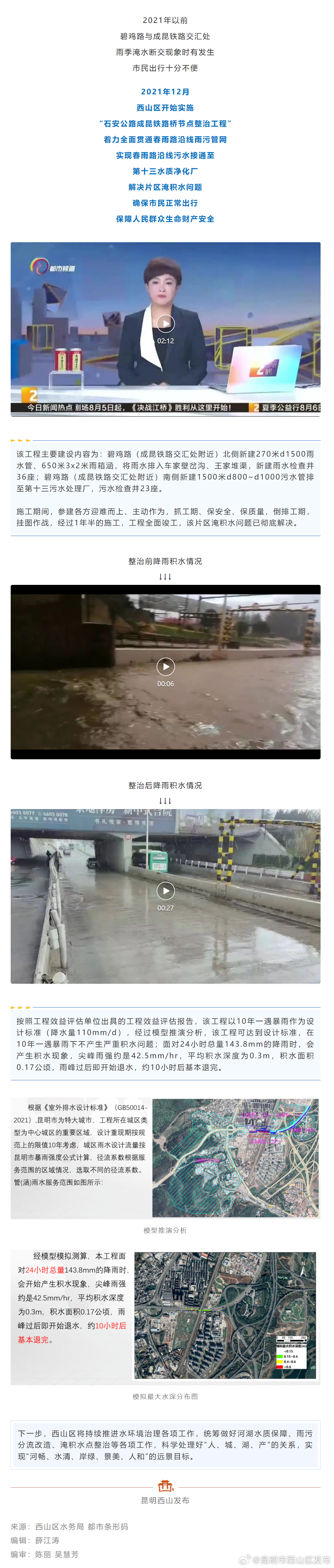 解决积水问题！西山区这个民生工程受市民点赞