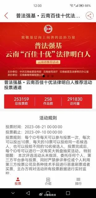24小时访问量突破29万，总投票数超25万！云南这些“法律明白人”等你来点赞→