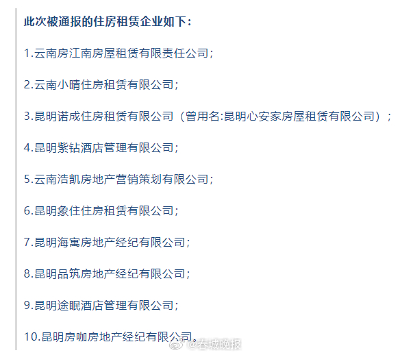 投诉量前十！昆明这10家住房租赁企业被通报