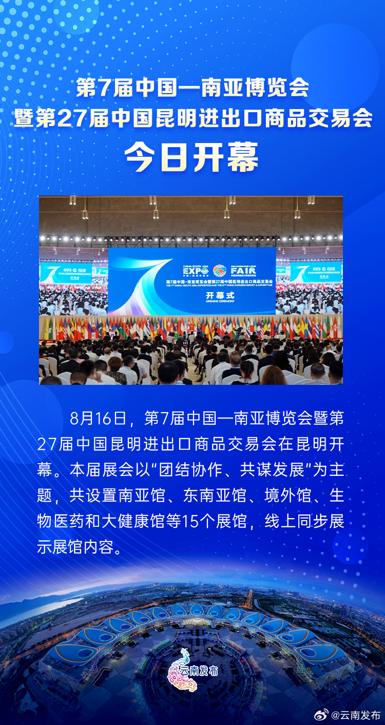 第7届中国—南亚博览会暨第27届中国昆明进出口商品交易会今日开幕