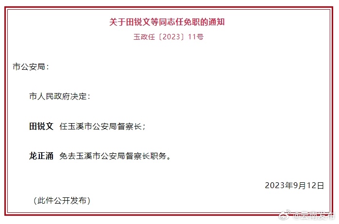 玉溪市人民政府发布任免职通知