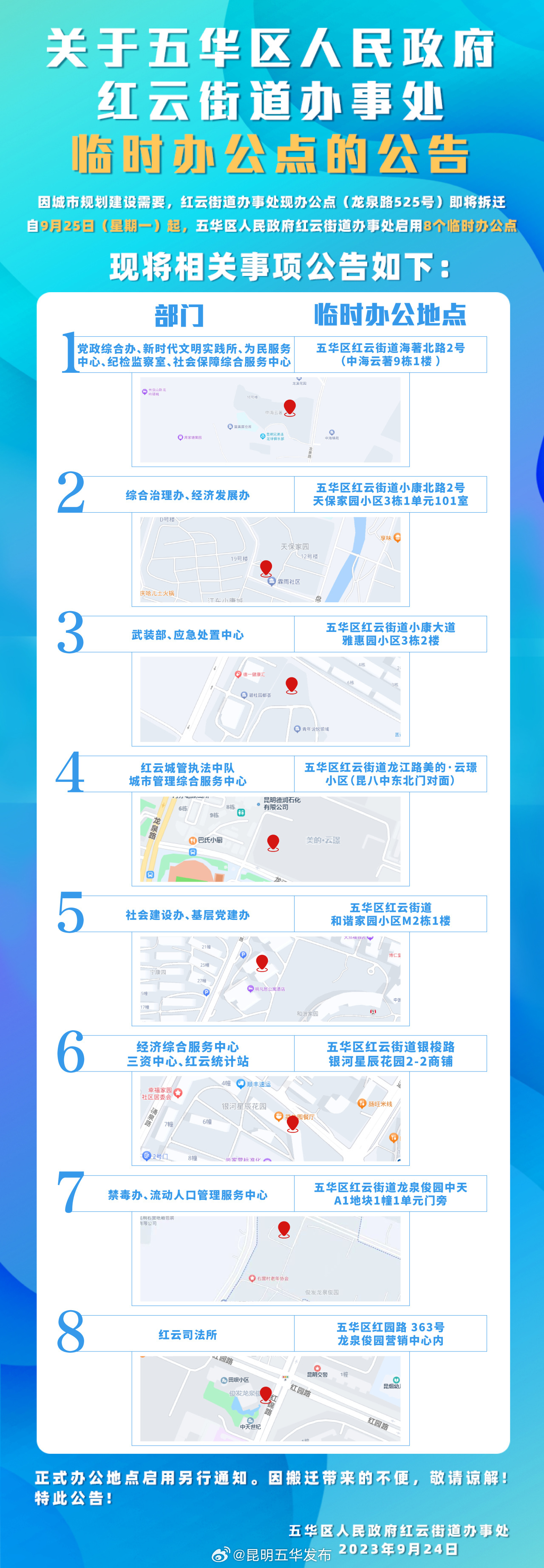 注意别跑错！红云街道办事处启用8个临时办公点