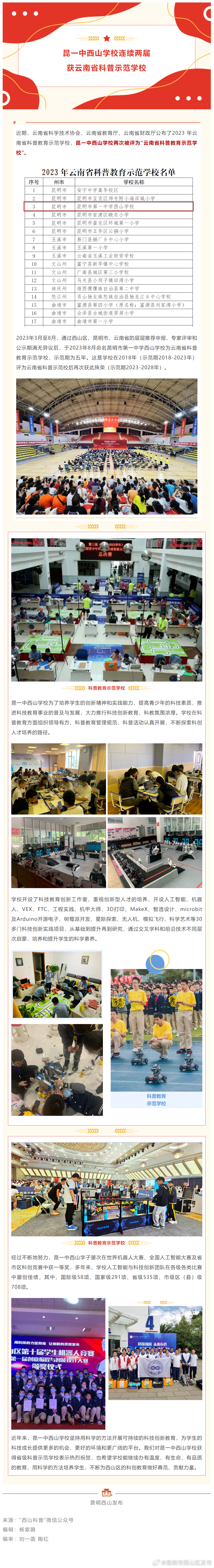 喜报！昆一中西山学校再获省级科普示范学校殊荣