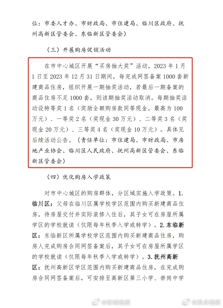 江西抚州买房抽大奖最高奖金100万