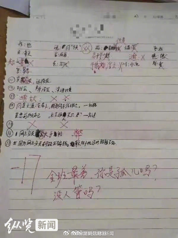 湖北襄阳一中学老师批改作业写下你是孤儿吗评语