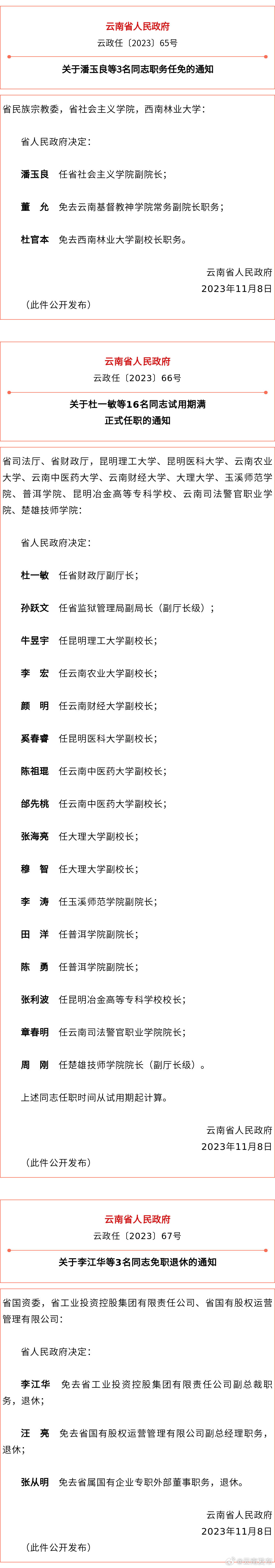 云南省人民政府发布一批任免职通知